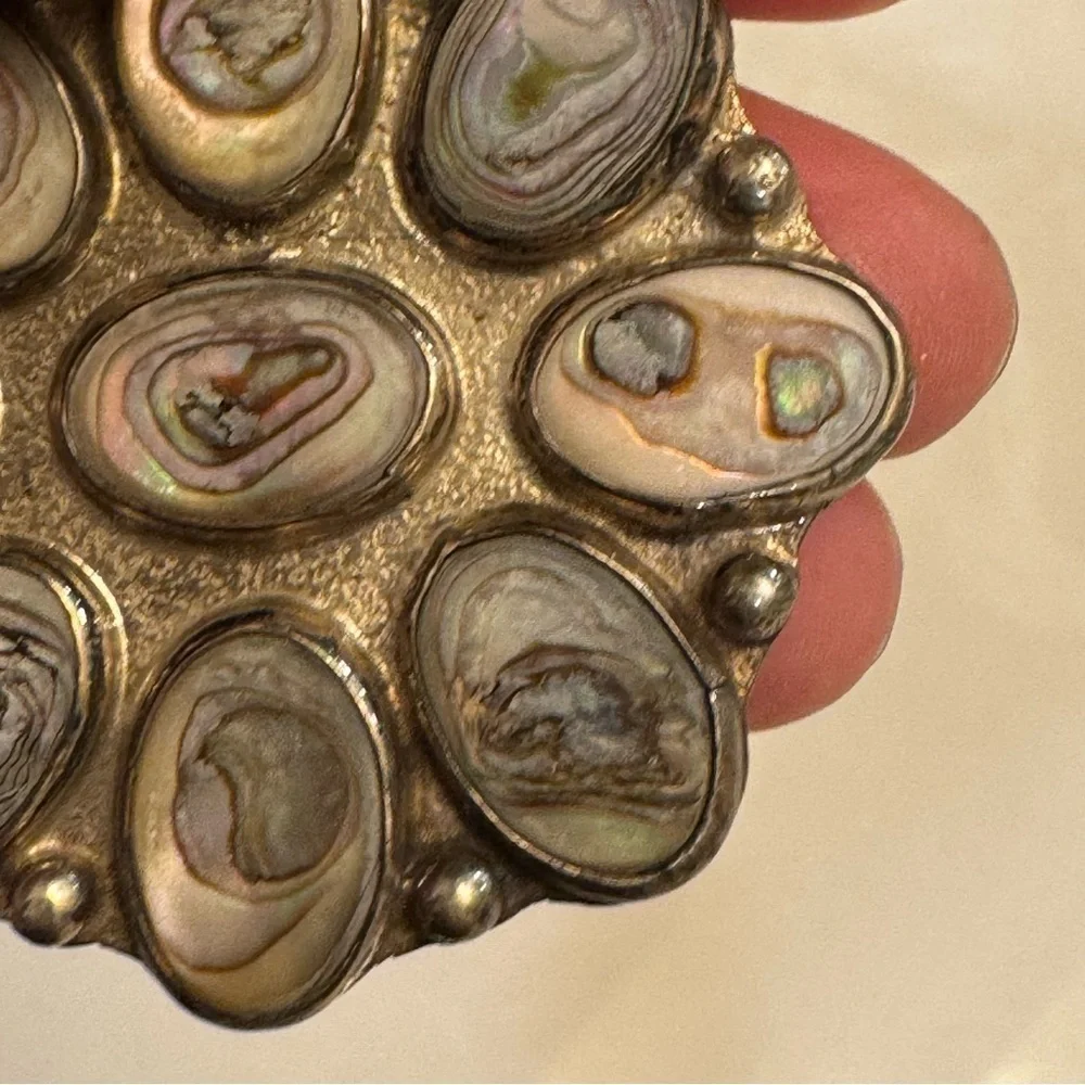 Sterling Silver .925 & Abalone Shell Brooch Taxco Mexico TE52 Vintage 70s 80s